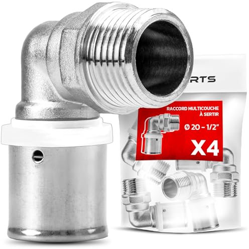 BOOPARTS – 4 Stück – Press-Winkel mit Außengewinde Ø20–1/2M | 90° Bogen | Pressfitting TH-Kontur | Messing/Edelstahl | Für Mehrschichtverbundrohre | Sanitär & Heizung