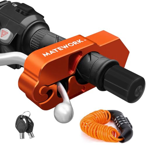 Motorradschloss, Diebstahlschutz, robustes Lenker- und Bremshebel-Schloss, mit Helmschloss, Universalschloss für alle Motorräder und Fahrräder, Orange