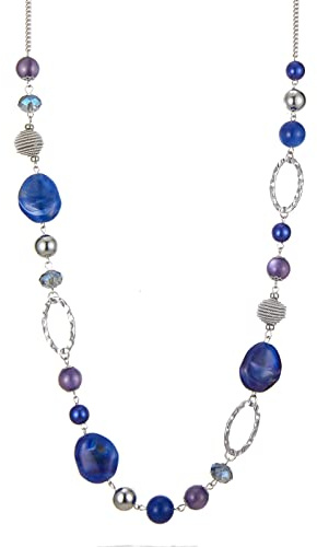 FULU AUTUMN Collana Lunga in Argento con Perline da Donna Collana Catena Lunga di Perle e Cristalli Gioielli Boho Idee Regalo per Lei(Sapphire)