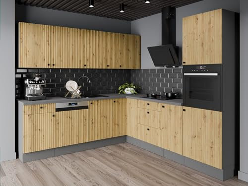 Winkelküche AVA 250x250 cm Küchenzeile Einbauküche Eckküche Küche Artisan Grau