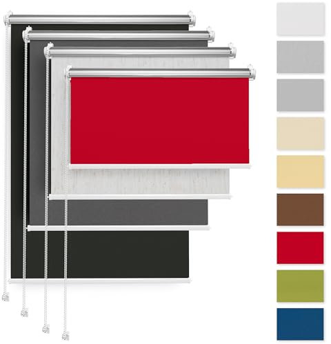 Rettika Verdunkelungsrollo ohne Bohren, für Fenster, Breite 145 cm, Höhe 120 cm, Rot Farbe, Klemmfix Montage, Jalousien Fenster, Fenster rollos für innen, Klemmrollo