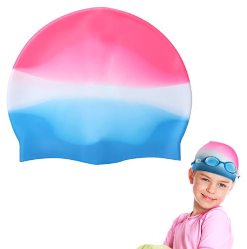 Badehaube Kinder, Badekappe Mädchen Schwimmhaube Silikon Wasserdicht 5-14 Jahre Kurzes Lange Haare, Schwimmmütze Schwimmkappe Schwimm Mütze Bademütze UV Schutz für Kopfumfang 58-60cm