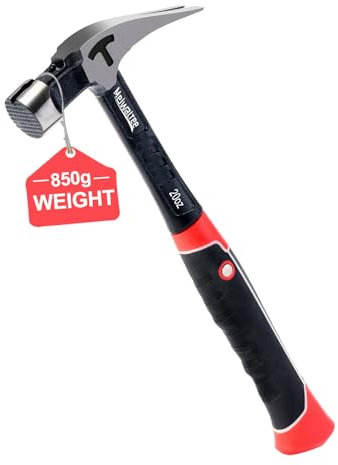 Meiwaltee Gerader Klauenhammer,Zimmererhammer mit Magnetischem Nagelhalter, Gefräster Fläche & Stoßdämpfendem Griff - 850g Gewicht
