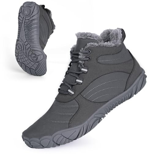 Winter Barefoot Hiking Shoes - Snow Boots for Women & Men, Waterproof, Warm, Fur Lined, Non-Slip, Wide Toe, Slip On, Short