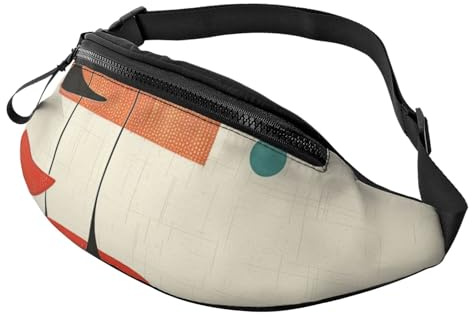 Mid Century Gürteltasche mit modernem Druck, bedruckt, mit Kopfhöreranschluss, personalisierte Bauchtaschen, Uni, Laufen, Wandern, Crossbody-Tasche für Männer und Frauen, Schwarz , Einheitsgröße