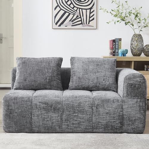 Zepneiy Canapé 2 Places, Fauteuil rembourré avec Méridienne, Canapé 2 Places Canapé Moderne Design avec Coussin et Poches latérales pour télécommande et téléphone Portable, Chenille Gris
