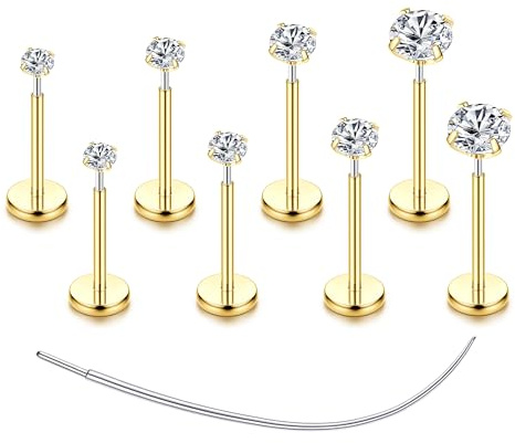Chriscoco G23 Titane Piercing Tragus Helix Conch CZ Labret Levre Medusa Cartilage Oreille Or Argent 16G/18G/20G
