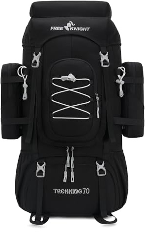 Bseash 70L (65+5) Wasserdichter Wanderrucksack mit Regenschutz, Outdoor-Sport, Reisen, Tagesrucksack für Klettern, Touren (Schwarz)