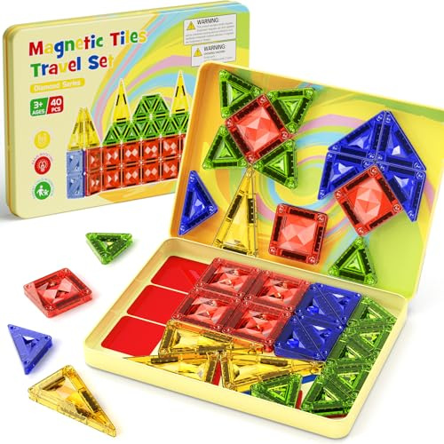iburge Mini magnetiska resplattor, byggleksak, present för pojkar och flickor från 3 år (Gul)