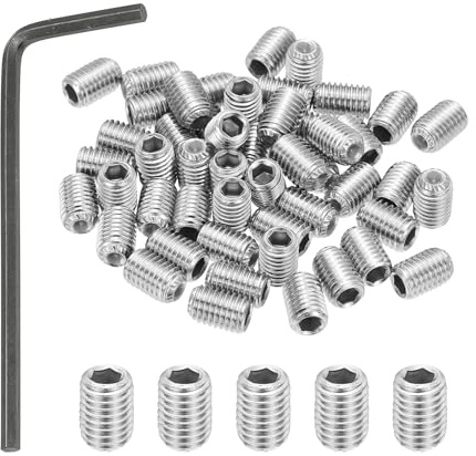 PATIKIL 1/4-28x3/8 Internal Hex Socket Set Grub Screws, 50 Pcs 304 Stainless Steel Cup Point Set Screw with Hex Key Wrench for Door Handles Bathroom Fixtures