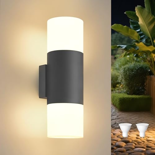YindaLux LED Aussenlampe Wand, mit 2*GU10 Lampen, 14W 3000K, Anthrazit