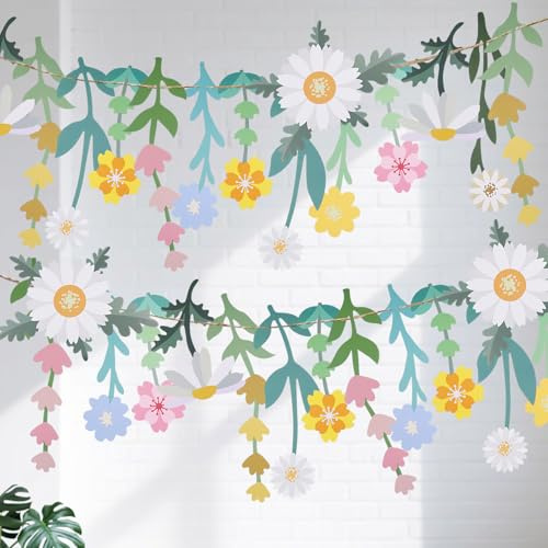 Blumen Girlande, Wildblume Deko Banner, Gänseblümchen Girlande, Blumen in vielen Farben Banner, Blume Blätter Banner für Babyzimmer,Gartenparty,Frühling Sommerdeko,Kindergeburtstage,Hochzeit