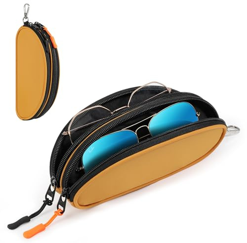 MoKo Estuche Doble para Gafas, Funda Suave para Gafas de Sol con Clip de Metal y Cremallera, Estuche Doble Portátil de Viaje para Hombres y Mujeres, Naranja