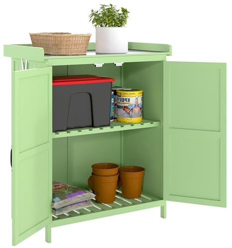 Outsunny Wooden Garden Shed, Tool Shed, Garden Cupboard, Light Green