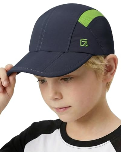 GADIEMKENSD Kids Hat Foldable Toddler Baseball Cap Quick Drying Breathable Summer Running Cap Adjustable UPF 50+ Sun Hat for Sports Sailing Cricket Travel Gifts for Boys Girls, Dark Grey/Green, 54 cm