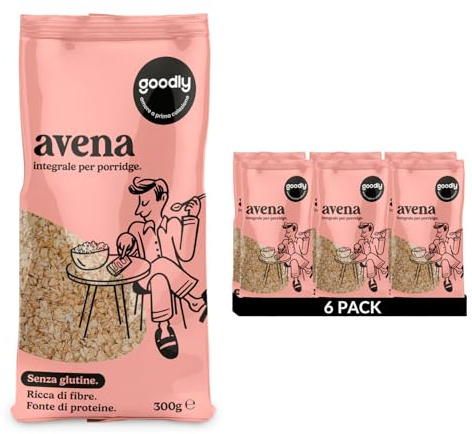 Goodly, Avena Integrale per Porridge, Senza Glutine, Ricca di Fibre e Fonte di Proteine, 6x300 g