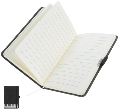 PLAFOPE Carnet de Notes A6 Noir à Thème Musical avec Couverture Pu Cuir, Papier Lisse pour Partitions, Porte-pages de Piano, Cahier à Thème Musique Portable pour Étudiants et Bureau