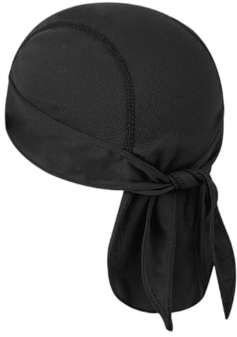 Skull Cap Bandana for Men, Sweat Absorbing Helmet Liner Hat, Breathable Quick Dry Head Wrap for Cycling Running Motorcycle, Black