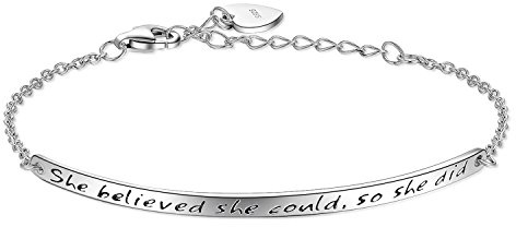 Billie Bijoux 925er Sterling Silber Gravierte inspirierend Einstellbar Armband She Believed She Could So She Did Geschenk für sie, Frauen, Freundschaft