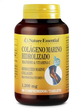 Nature Essential | Colágeno Hidrolizado Marino 1.200 mg | 90 Comprimidos | Ácido Hialurónico, Vitamina C y Magnesio | Huesos, Cartílagos y Articulaciones