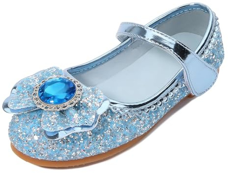 FStory&Winyee Scarpe da Principessa per Ragazze Farfalla Glitter Fibbia Arco Piatto Serata Halloween Natale Festa Compleanno Cerimonia Costume Carnevale Cosplay Fiaba,Blu,23