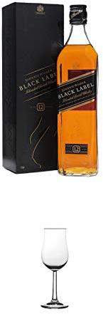 Johnnie Walker 12 Jahre Black Label 0,7 Liter + Nosing Gläser Kelchglas Bugatti mit Eichstrich 2cl und 4cl 1 Stück