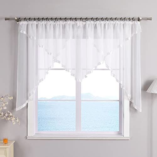 ESLIR Fönstergardin med veckband gardiner kök voile vit 145 x 450
