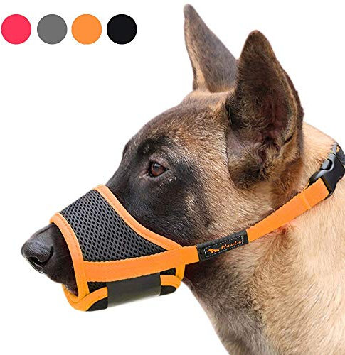 HEELE Maulkorb Für Hunde, Verstellbare Schlaufe, Atmungsaktiv, Sicherer, Schneller Sitz Für Kleine, Mittelgroße Hunde, Verhindert Das Beißen, Kauen Und Bellen (XL, Orange)