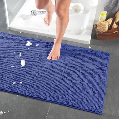 DreamHome hochwertige große Badematte 65x110 rutschfest Badezimmerteppich Badvorleger schnell trocknender pflegeleichter Duschvorleger, Farbe:Marineblau