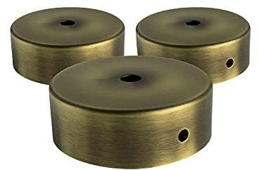 AMARCORDS - 3 Metal Chandelier Rosettes, Color Brass, lamp Ceiling Canopy Complete with Cable clamp Accessories, Screws and Ceiling Bracket. Diameter 77mm Height 26mm