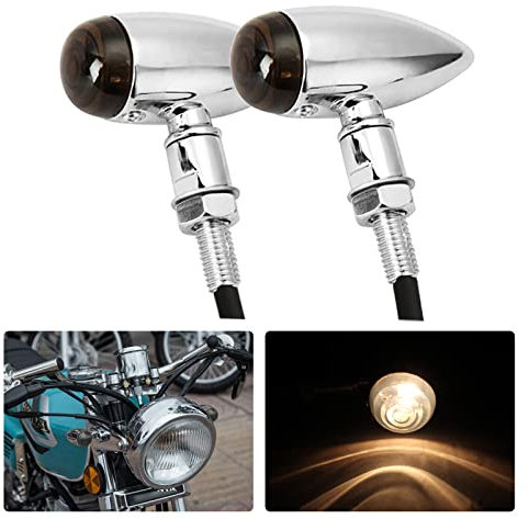 JMTBNO 2x Motorrad Mini Blinker Licht E-geprüft Halogen Bullet Aluminium Chrom 12V für Cruiser Chopper Bobber Cafe Racer Roller Quad Fahrrad