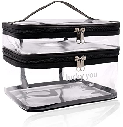 Bolsa de Aseo Transparente,Neceser Maquillaje,Makeup Bag,Bolsa de Cosméticos Viaje,Bolsa Maquillaje,Impermeable Doble Capa Organizador para Hombre Mujer Vacación Baño y Viajes