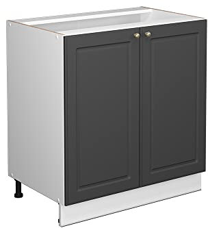 Vicco Spülenunterschrank Fame-Line, Anthrazit-Gold/Weiß, 80 cm mit Regal, ohne Arbeitsplatte