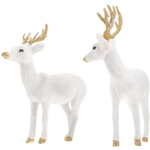 Operitacx Christmas Reindeer Figurines Decorations- 2 Pcs Standing Deer Figurine Statues for Christmas Ornaments, Living Room, Home (White) Deer Toys White