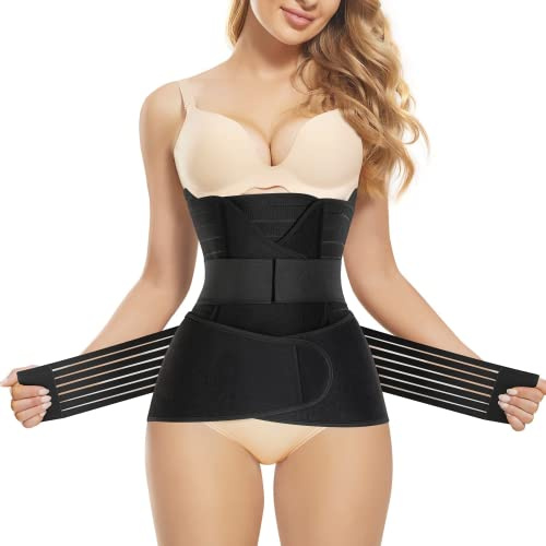 Gotoly 3 in 1 Belly Band Tummy Control Girdle Body Shaper (Black, S)