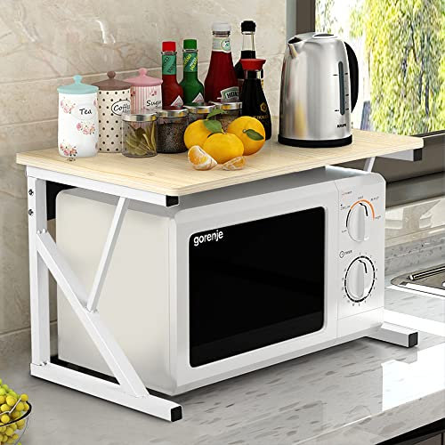 HUOLE Scaffalatura Mobile Scaffale Porta Microonde Struttura in Metallo con Ripiano in Legno MDF Organizer Mensola Porta Utensili Strumenti Cucina Design Moderno-54 * 35 * 34,5 cm-giallo noce