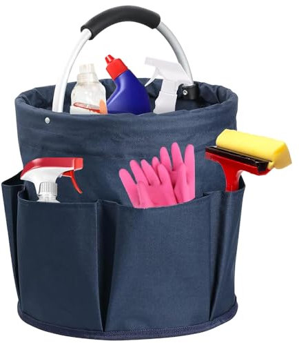 Lotvic Cleaning Caddy Organiser, Cleaning Caddy with Handle, Foldable Cleaning Bag, Large Capacity Cleaning Products Organiser, Cleaning Storage Bag for Indoor and Outdoor, 11x11in (Blue)