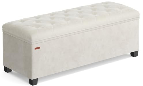 SONGMICS Velvet Storage Ottoman Bench, Foot Rest with Legs, 15.7 x 43 x 15.7 Inches, End of Bed Bench, Storage Chest, Load up to 660 lb, for Living Room, Bedroom, Entryway, Cream White ULSF089W01