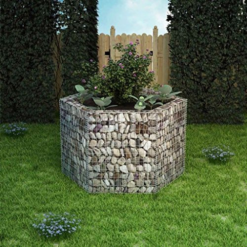 Ailgely Sechseckiges Gabionen Hochbeet, Gabione, Runde Ziergabione, Steingabione aus Metall, Steinkorb, Drahtzaun aus verzinktem Stahl, Rostfrei Gartendeko 160×140×100 cm