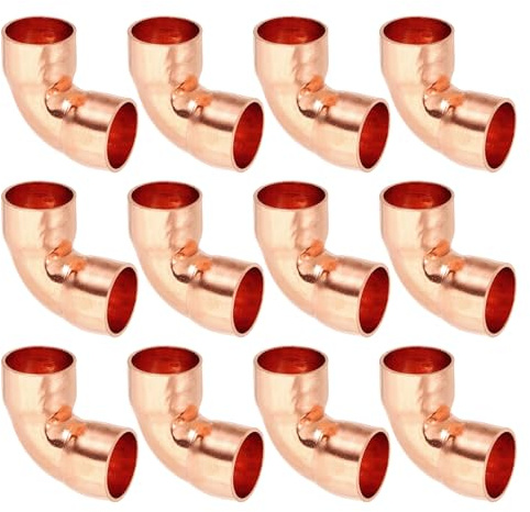 PATIKIL Raccordo a Compressione Gomito in Rame da 1/2 Id, Spessore 0.8mm, 12pz Raccordo per Tubo in Rame Puro 99,9% Raccordo per Tubo a Raggio Corto con Connessione a Saldare per Hvac