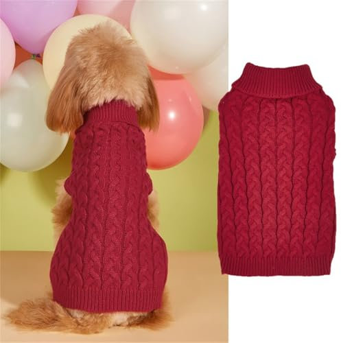FANSU Hundepullover Kleine Hunde, Waschbarer Strickpulli, Weich Einfarbig, Elastischer Warmepullover mit Beinen (M, Burgund)