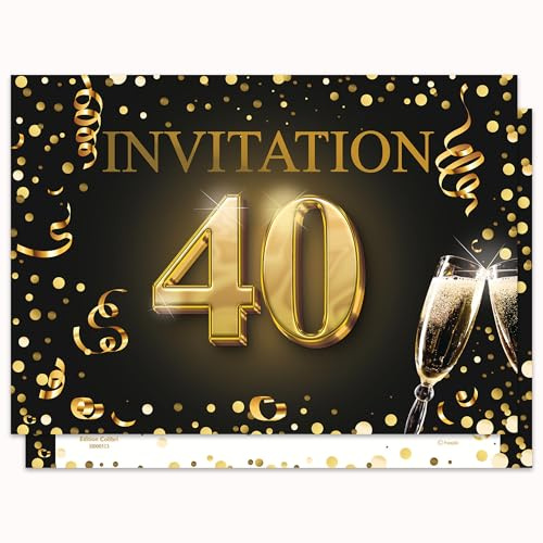Edition Colibri Cartes d'invitation pour le 40e anniversaire, lot de 10, format A6, ensemble de cartes, à remplir, invitation, jubilé, fête, noir, or