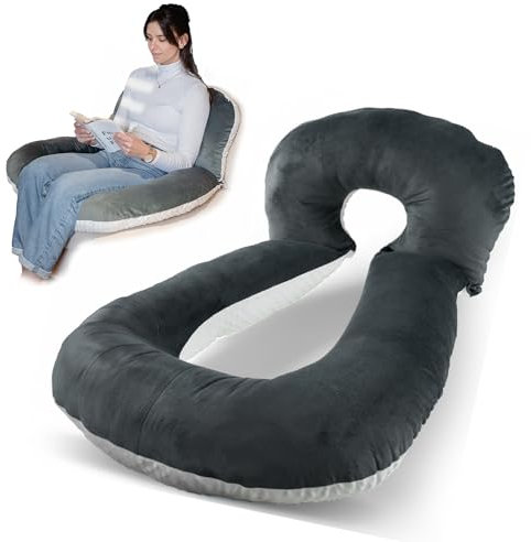 hugnaps Lesekissen für Bett und Sofa - Rückenkissen - Komfortkissen Erwachsene - Reading Pillow - Zweiteilig, Flexibel einsetzbar zum Lesen, Entspannen oder als Schlafkissen (Weiß/Dunkelgrau)