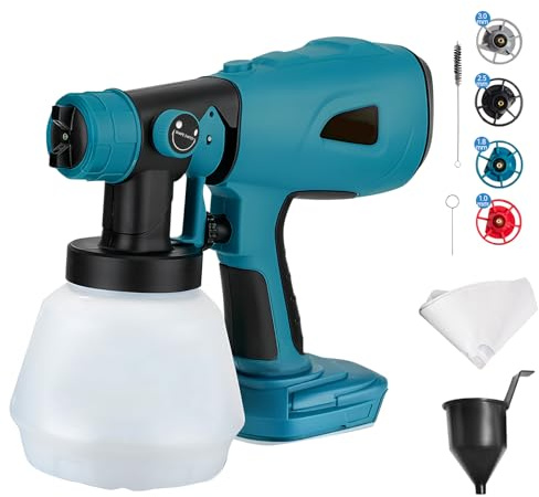Trådlös färgspruta för Makita 18 V-batteri, handhållen HVLP elektrisk färgsprutpistol med 4 munstycken 1 000 ml behållare för väggar staket gör-det-själv hus hemmålning