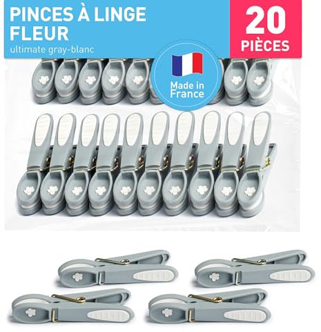 culiclean Mollette per Bucato fiore, stabili e con motivo floreale 20 mollette grigio ultimate grey, robuste Soft Grip Clip Clothes Pegs resistenti ai raggi UV, mollette per stendere il bucato