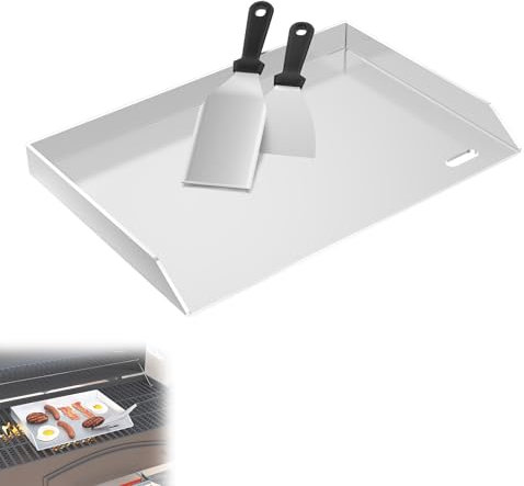 YRHome Plancha Plaque de cuisson 30 x 45 x 4 cm – 4 mm en acier inoxydable pour gaz et charbon de bois, avec spatule et grattoir – Inoxydable, résistante à la chaleur – Universelle pour barbecue