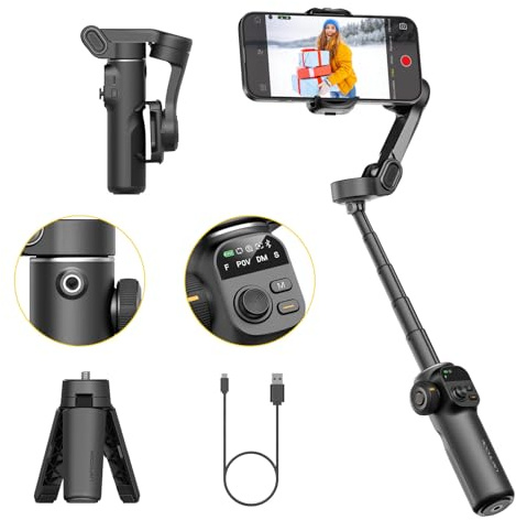 AOCHUAN Gimbal Stabilizer for iPhone, 3-Axis Phone Gimbal Built in 7.8' Extension Rod, Portable Gimbal Stabilizer w/OLED Display for iPhone/Android, Perfect for TikTok YouTube Vlogging-Smart X2 Black