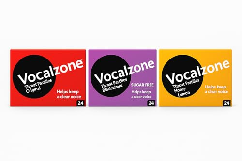 Vocal Zone Throat Pastilles Triple Pack – Sore Throat Relief & Voice Care Lozenges – Original, Blackcurrant Sugar Free, Honey & Lemon – 3 x 24 Pack