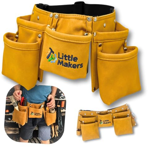 Little Makers Ceinture à outils pour enfants - Ceinture réglable avec poches à outils pour enfants à partir de 4 ans - Accessoire robuste pour les petits bricoleurs - Idéal pour le bricolage, le