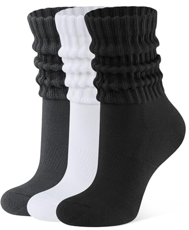 CLOSEMATE 3 Paia di Calzini da Donna Scrunch Retrò alla Caviglia in Cotone Morbido Confortevoli Slouchy per Sneakers e Stivali 1Nero 1Bianco 1Grigio scuro 35-42